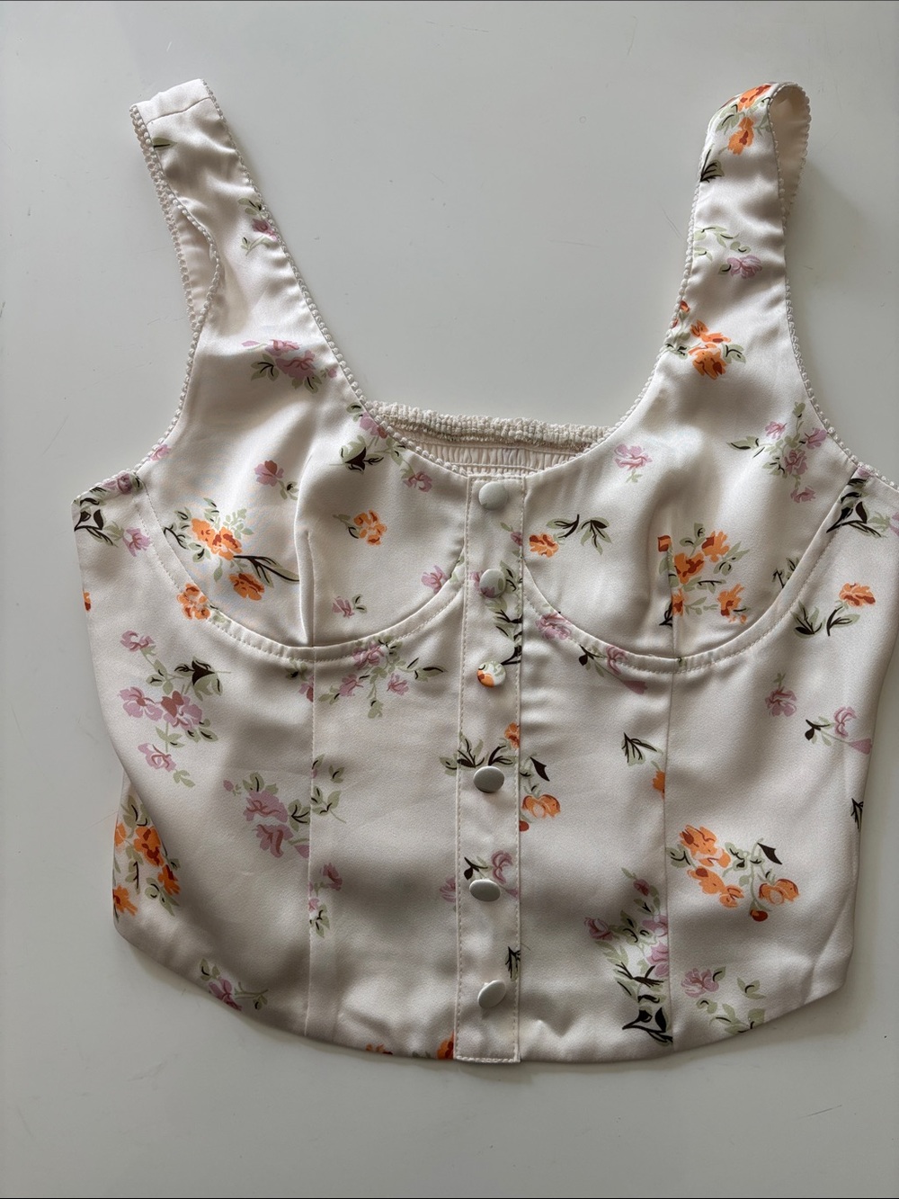Floral Satin White Crop Bustier Tank Top